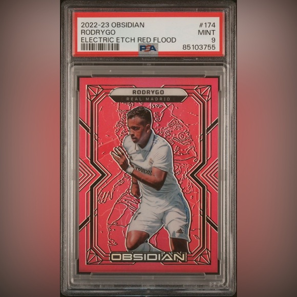 2022-23 Rodrygo Obsidian Electric Etch Red Flood #174 /10 PSA 9 Real Madrid - Picture 1 of 2